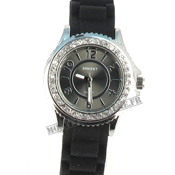montre pour femme fantaisie bracelet silicone noir