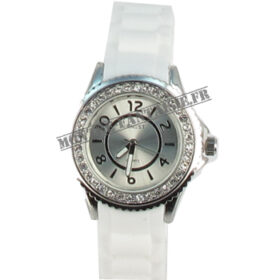 montre fantaisie emme silicone blanc