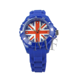 montre bracelet silicone bleu étanche et motif Union jack