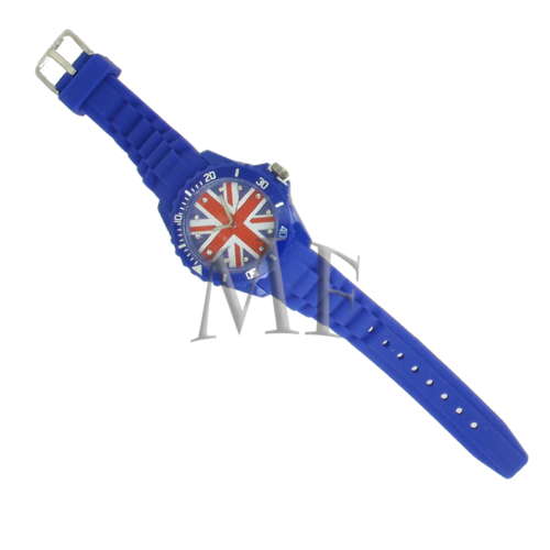 montre bracelet silicone couleur bleu avec motif drapeau anglais