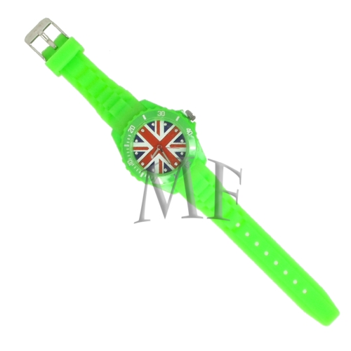 montre bracelet silicone vert et motif anglais