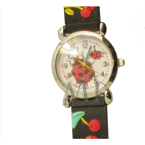 montre motif coccinelle rouge et cerises pour filles et garçon