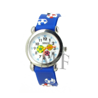 montre bracelet enfant motif foot . silicone, bleu, lecture pratique pour apprendre l'heure