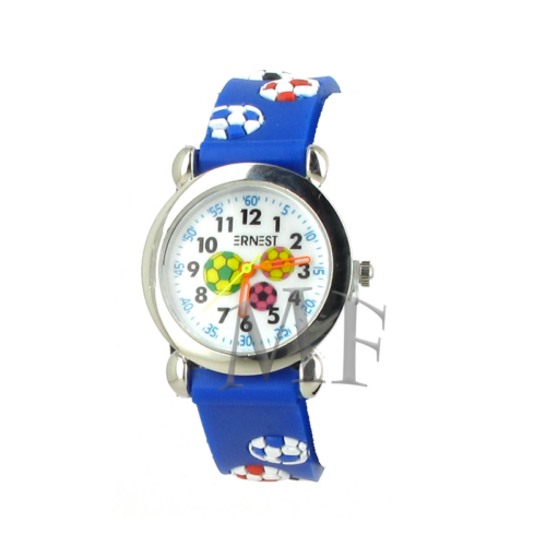 montre bracelet enfant motif foot . silicone, bleu, lecture pratique pour apprendre l'heure