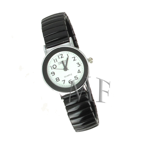 montre femme bracelet fin et noir. avec bracelt elastique