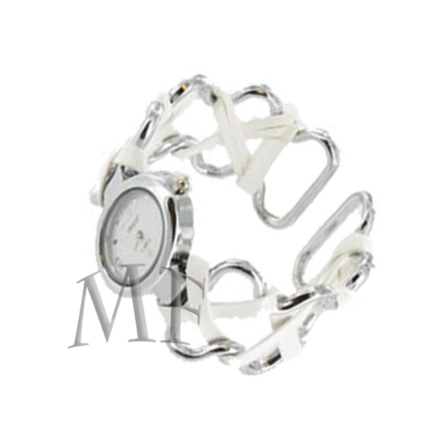 montre fermoir clip papillon avec cuir blanc