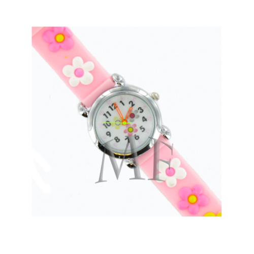 montre rose bracelet enfant motif leurs