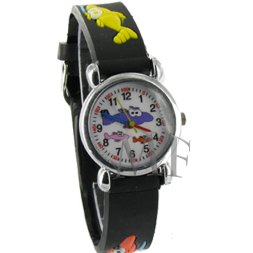 montre enfant jeune requin dessin animé motif et bracelet noir