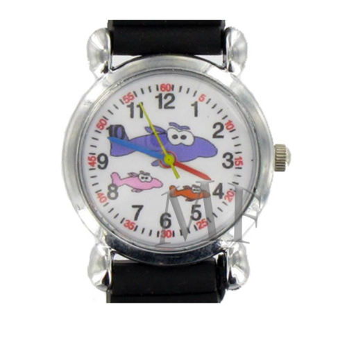 Montre bracelet noir silicone motif poisson et requin multicolore