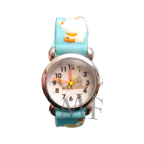 Montre bracelet enfant silicone bleu ciel avec motifs petits chats blanc