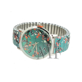 Belem montre bracelet extensible couleur verte et motif fleurs