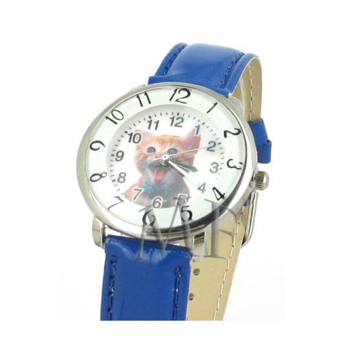 montre cuir bleu chat