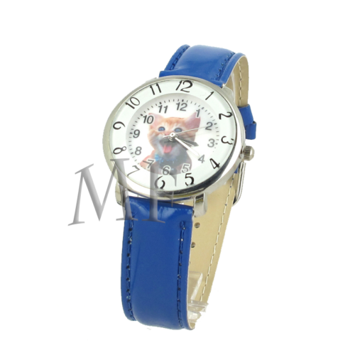 montre fantaisie femme cuir bleu motif chat