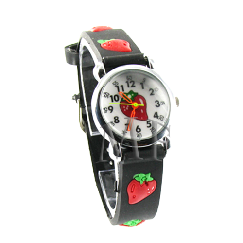 montre pour enant avec un jolie motif fraise des bois rouge. bracelet en silicone