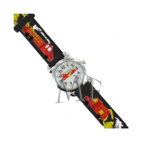 Montre motif camion Pompier bracelet noir