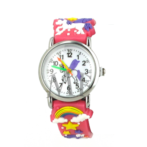 montre enfant motif licorne. couleur rouge