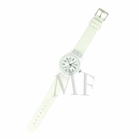 montre fantaisie bracelet blanc et cadran diamant