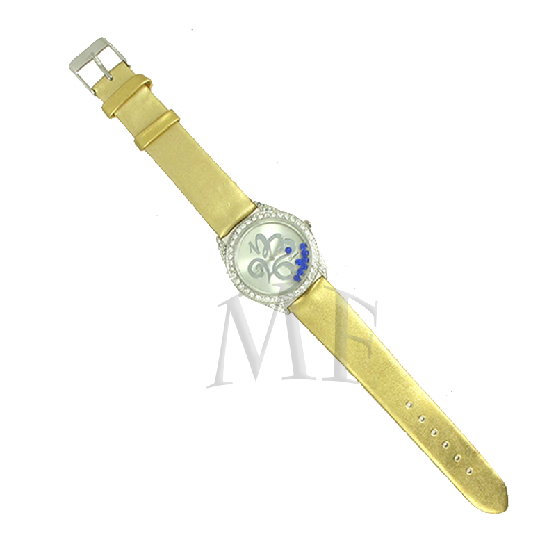 montre femme bracelet doré et cristaux brillants et bleu