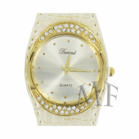 Creek montre femme avec cristaux brillants sur le cadran et bracelet blanc coton 