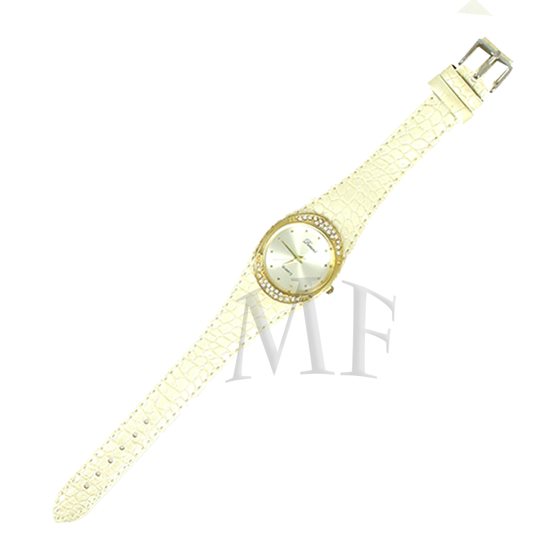 montre bracelet couleur blanc avec cristaux brillants sur le cadran. Une jolie montre, légère à porter au look distingué.