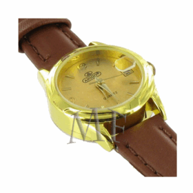 montre femme bracelet cuir et cadran doré