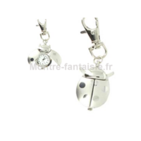Coccinelle montre porte clef fantaisie coeurs argenté – Image 3