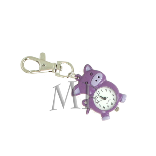 montre porte clé animaux de la ferme petit cochon couleur prune