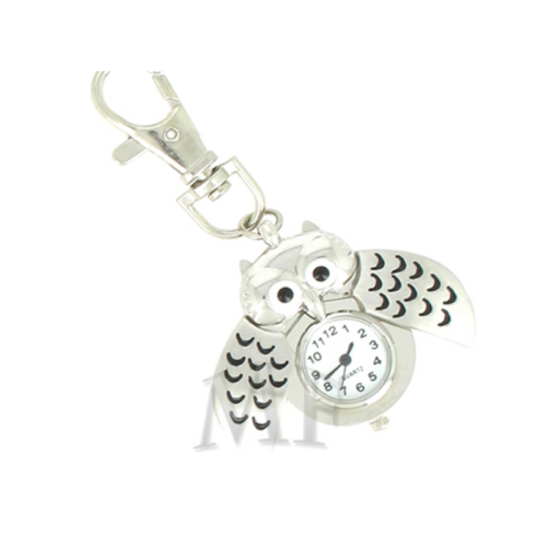 Montre porte clef Hibou argenté