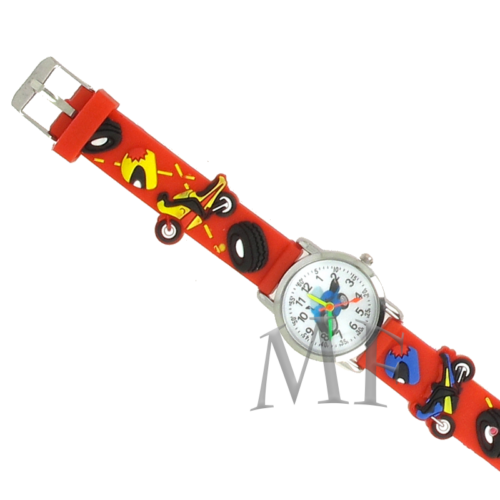 MOTO cross montre bracelet rouge pour enfant. en silicone