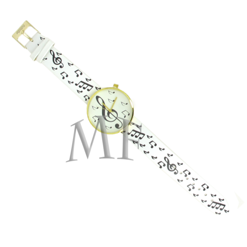 montre fantaisie motif notes blanches