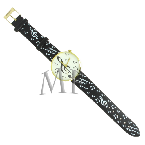 montre fantaisie notes de musique bracelet noir