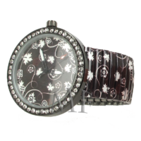 montre bracelet large couleur prune avec motifs blanc