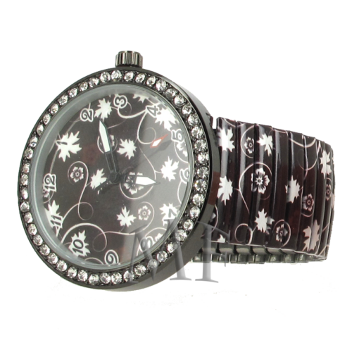 montre bracelet large couleur prune avec motifs blanc