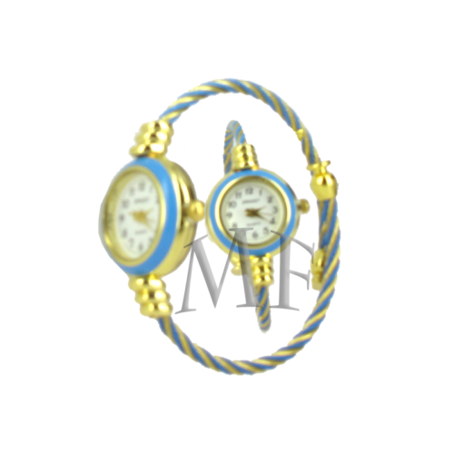 montre clip style lacet bleu et or