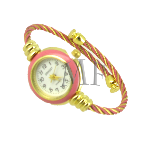 Montre bracelet sans fermoir style lacet Rose et dorée, facile à porter, toute légère