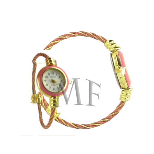 Montre bracelet sans fermoir style lacet Rose et dorée, facile à porter, toute légère