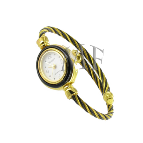 Montre bracelet sans fermoir style lacet noir et dorée